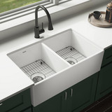 Elkay Fireclay 33" x 19-15/16" x 9" Equal Double Bowl Farmhouse Sink Kit White