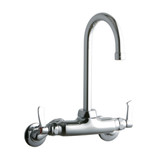 Elkay Foodservice 3-8" Adjustable Centers Wall Mount Faucet w/5" Gooseneck Spout 2" Lever Handles 2" Inlet Chrome