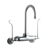 Elkay Foodservice 3-8" Adjustable Centers Wall Mount Faucet w/5" Gooseneck Spout 6" Wristblade Handles 2" Inlet