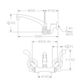 Elkay Foodservice 3-8" Adjustable Centers Wall Mount Faucet w/8" Arc Tube Spout 6" Wristblade Handles 2" Inlet