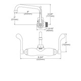 Elkay Foodservice 3-8" Adjustable Centers Wall Mount Faucet w/8" Tube Spout 4in Wristblade Handles 2" Inlet Chrome