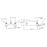 Elkay Foodservice 8" Centerset Wall Mount Faucet with 12" Arc Tube Spout 4in Wristblade Handles 1/2" Offset Inlets+Stop
