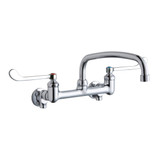 Elkay Foodservice 8" Centerset Wall Mount Faucet with 12" Arc Tube Spout 6in Wristblade Handles 1/2" Offset Inlets+Stop