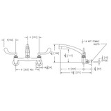 Elkay Foodservice 8" Centerset Wall Mount Faucet with 8" Arc Tube Spout 4" Wristblade Handles 1/2" Offset Inlets+Stop
