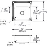 Elkay Lustertone Classic Stainless Steel 15" x 15" x 6-1/8", 0-Hole Single Bowl Drop-in Bar Sink