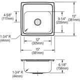 Elkay Lustertone Classic Stainless Steel 15" x 15" x 6-1/8", MR2-Hole Single Bowl Drop-in Bar Sink