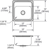 Elkay Lustertone Classic Stainless Steel 15" x 15" x 7-1/8" MR2-Hole Single Bowl Drop-in Bar Sink with 2" Drain