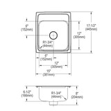 Elkay Lustertone Classic Stainless Steel 15" x 17-1/2" x 6-1/2", 1-Hole Single Bowl Drop-in ADA Sink with Perfect Drain