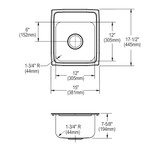 Elkay Lustertone Classic Stainless Steel 15" x 17-1/2" x 7-5/8", 0-Hole Single Bowl Drop-in Bar Sink with Quick-clip