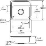 Elkay Lustertone Classic Stainless Steel 17" x 16" x 5-1/2" 1-Hole Single Bowl Drop-in ADA Sink with Quick-clip