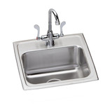Elkay LR1716C Lustertone Classic Stainless Steel 17" x 16" x 7-5/8" 1-Hole Single Bowl Drop-in Sink + Faucet Kit