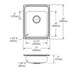 Elkay Lustertone Classic Stainless Steel 17" x 22" x 5", 2-Hole Single Bowl Drop-in ADA Sink