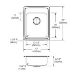 Elkay Lustertone Classic Stainless Steel 17" x 22" x 6-1/2" 3-Hole Single Bowl Drop-in ADA Sink with Quick-clip