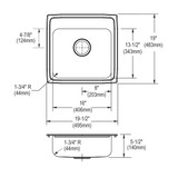 Elkay Lustertone Classic Stainless Steel 19-1/2" x 19" x 5-1/2" 2-Hole Single Bowl Drop-in ADA Sink with Quick-clip