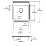 Elkay Lustertone Classic Stainless Steel 19-1/2" x 22" x 5", 3-Hole Single Bowl Drop-in ADA Sink