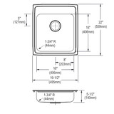 Elkay Lustertone Classic Stainless Steel 19-1/2" x 22" x 5-1/2", 0-Hole Single Bowl Drop-in ADA Sink