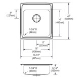 Elkay Lustertone Classic Stainless Steel 19-1/2" x 22" x 6-1/2", MR2-Hole Single Bowl Drop-in ADA Sink with Quick-clip