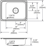 Elkay Lustertone Classic Stainless Steel 22" x 17" x 5-1/2" 1-Hole Single Bowl Drop-in Classroom ADA Sink with Quick-clip