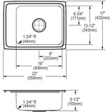 Elkay Lustertone Classic Stainless Steel 22" x 17" x 6-1/2" 2-Hole Single Bowl Drop-in Classroom ADA Sink