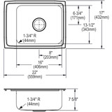 Elkay Lustertone Classic Stainless Steel 22" x 17" x 7-5/8", 2-Hole Single Bowl Drop-in Classroom Sink