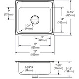 Elkay Lustertone Classic Stainless Steel 22" x 19-1/2" x 7-5/8" MR2-Hole Single Bowl Drop-in Sink with Perfect Drain