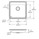 Elkay Lustertone Classic Stainless Steel 22" x 22" x 4", 1-Hole Single Bowl Drop-in ADA Sink