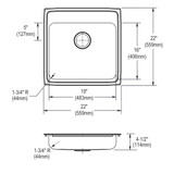 Elkay Lustertone Classic Stainless Steel 22" x 22" x 4-1/2" 3-Hole Single Bowl Drop-in ADA Sink