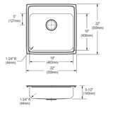 Elkay Lustertone Classic Stainless Steel 22" x 22" x 5-1/2" MR2-Hole Single Bowl Drop-in ADA Sink with Quick-clip