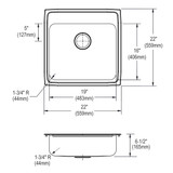 Elkay Lustertone Classic Stainless Steel 22" x 22" x 6-1/2" 4-Hole Single Bowl Drop-in ADA Sink with Quick-clip