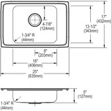 Elkay Lustertone Classic Stainless Steel 25" x 17" x 5", 2LM-Hole Single Bowl Drop-in Classroom ADA Sink
