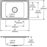 Elkay Lustertone Classic Stainless Steel 25" x 17" x 7-5/8" FR2-Hole Single Bowl Drop-in Classroom Sink