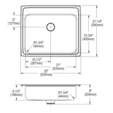 Elkay Lustertone Classic Stainless Steel 25" x 21-1/4" x 6-1/2" Single Bowl Drop-in ADA Sink with Perfect Drain