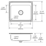 Elkay Lustertone Classic Stainless Steel 25" x 21-1/4" x 7-7/8" 2-Hole Single Bowl Drop-in Sink with Perfect Drain