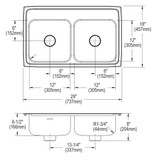 Elkay Lustertone Classic Stainless Steel 29" x 18" x 6-1/2", 3-Hole Equal Double Bowl Drop-in ADA Sink with Perfect Drain and Quick-clip