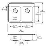Elkay Lustertone Classic Stainless Steel 29" x 22" x 6-1/2", 0-Hole Equal Double Bowl Drop-in ADA Sink