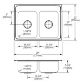 Elkay Lustertone Classic Stainless Steel 29" x 22" x 7-5/8", 0-Hole Equal Double Bowl Drop-in Sink