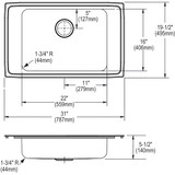 Elkay Lustertone Classic Stainless Steel 31" x 19-1/2" x 5-1/2", 4-Hole Single Bowl Drop-in Classroom ADA Sink with Quick-clip
