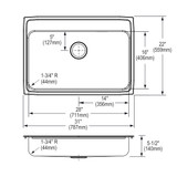 Elkay Lustertone Classic Stainless Steel 31" x 22" x 5-1/2" 4-Hole Single Bowl Drop-in ADA Sink with Quick-clip