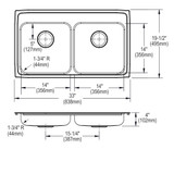Elkay Lustertone Classic Stainless Steel 33" x 19-1/2" x 4", 2-Hole Equal Double Bowl Drop-in ADA Sink