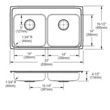 Elkay Lustertone Classic Stainless Steel 33" x 19-1/2" x 4-1/2" 1-Hole Equal Double Bowl Drop-in ADA Sink