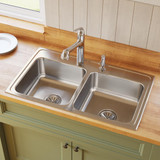 Elkay Lustertone Classic Stainless Steel 33" x 19-1/2" x 7-5/8" 1-Hole Equal Double Bowl Drop-in Sink