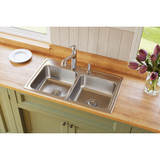 Elkay Lustertone Classic Stainless Steel 33" x 19-1/2" x 7-5/8" MR2-Hole Equal Double Bowl Drop-in Sink