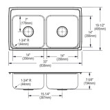 Elkay Lustertone Classic Stainless Steel 33" x 19-1/2" x 7-5/8", 0-Hole Equal Double Bowl Drop-in Sink
