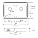 Elkay Lustertone Classic Stainless Steel 33" x 21-1/4" x 5", 0-Hole Equal Double Bowl Drop-in ADA Sink