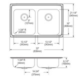 Elkay Lustertone Classic Stainless Steel 33" x 21-1/4" x 6-1/2" MR2-Hole Equal Double Bowl Drop-in ADA Sink
