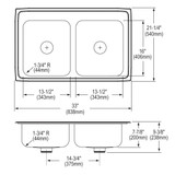 Elkay Lustertone Classic Stainless Steel 33" x 21-1/4" x 7-7/8", 2-Hole Equal Double Bowl Drop-in Sink w/ Perfect Drain
