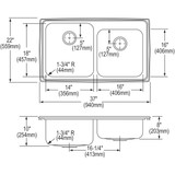 Elkay Lustertone Classic Stainless Steel 37" x 22" x 10", Offset 0-Hole Double Bowl Drop-in Sink