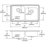 Elkay Lustertone Classic Stainless Steel 37" x 22" x 10", Offset 2-Hole Double Bowl Drop-in Sink