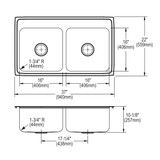 Elkay Lustertone Classic Stainless Steel 37" x 22" x 10-1/8" 1-Hole Equal Double Bowl Drop-in Sink