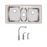 Elkay Lustertone Classic Stainless Steel 43" x 22" x 10", Triple Bowl Drop-in Sink + Faucet Kit